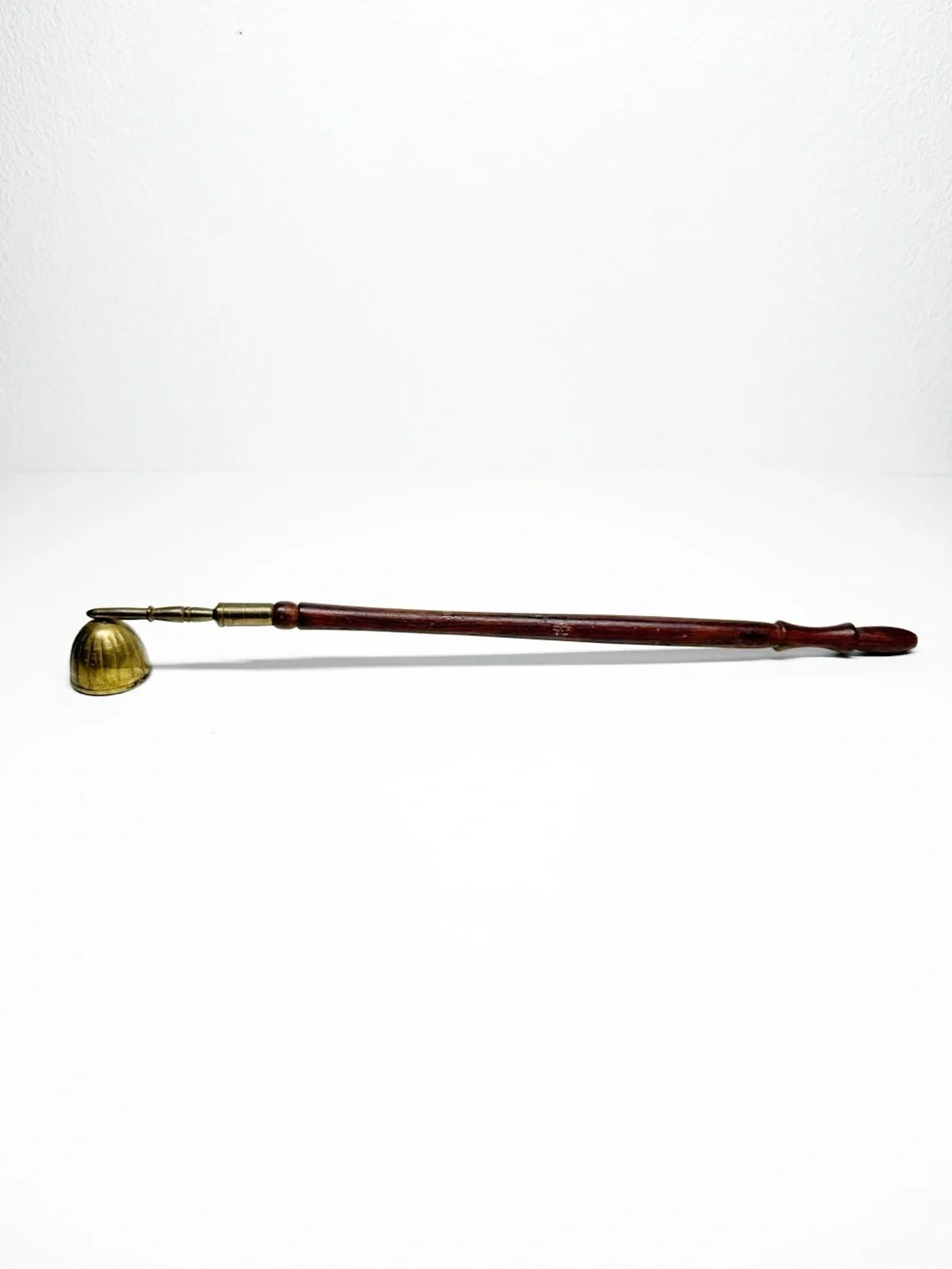 Vintage MCM Brass Wood Handle Candle Snuffer